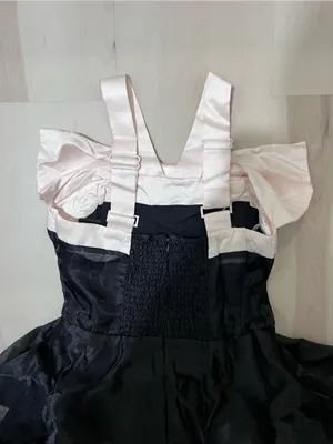 Lulus NWT Women Small Black Cream Satin Ruffle Tiered Midi Dress Balletcore Chic thumbnail 7