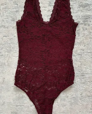 Shinestar Burgundy Sheer Lace Bodysuit Teddies Size M thumbnail 9