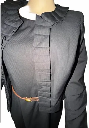 Kasper 2-Piece Pinstripe Dress & Ruffle Jacket Suit Set - Black / Grey, Size 6 thumbnail 7