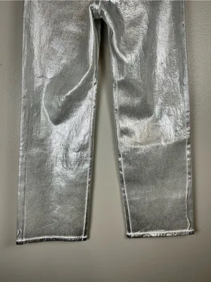 Abercrombie & Fitch Women's Metallic Silver Straight-Leg High-Rise Jeans Size 26 thumbnail 5