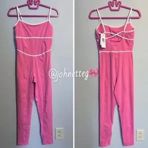 L*Space Ace Jumpsuit Pink Taffy & Cream Sporty Anthropologie Pilates Yoga Small thumbnail 3