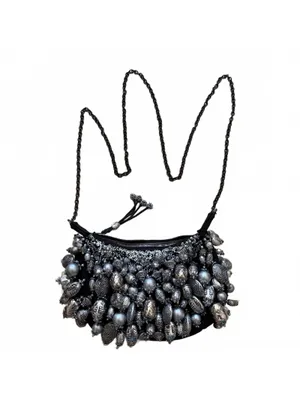 Mary Frances Mini 328 Silverado Beaded Bag Purse Crossbody Evening Silver Black thumbnail 2