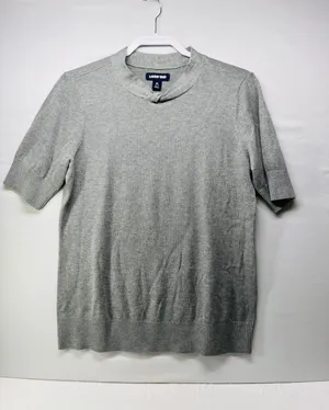 Lands’ End Women’s Gray Cotton Short Sleeve Sweater Knit Pullover Casual Top thumbnail 1