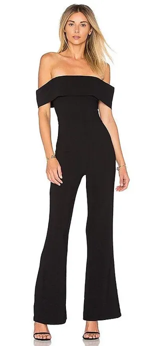 Wild Fable By The Way x Revolve Aubry Off Shoulder Jumpsuit Flare Leg Black Size XS thumbnail 1
