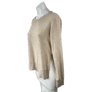 Alo Yoga Women's Beige Long Sleeve Side Slit Crew Neck Sweater Sweatshirt Top S thumbnail 3
