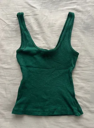 Green Ribbed Scoop Neck Tank Top thumbnail 1