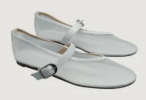Marc Fisher Godina Mesh Mary Jane Flats 8M White Leather Trim Sheer Ballet thumbnail 1