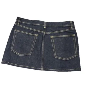 Zara Womens Large Denim Jean Mini Skirt Dark‎ Wash Pockets Button Fly Festival thumbnail 2
