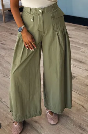 Talulah Drawstring Hem Pants | Olive thumbnail 1