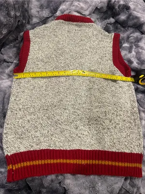 Gray and Red Knit Button-Front mens Sweater Vest thumbnail 3