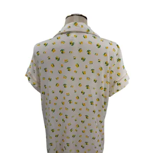 Eberjey Dianna Lemon‎ Print Short Sleeve Pajama Shirt White Yellow Medium thumbnail 9