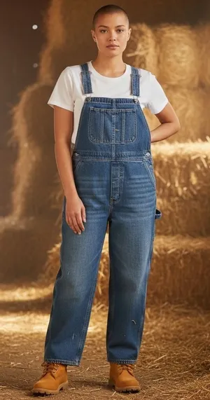 Flamingals Womens Denim Overalls XL Medium Wash Straight Leg Carpenter 80498 NEW thumbnail 1