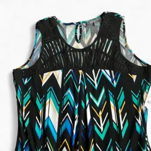 NWT NY Collection Wom Sleeveless Asymmetrical Chevron Dress Black Teal & Blue L thumbnail 4