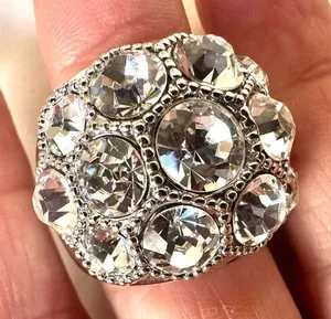 Silver tone rhinestone cocktail ring thumbnail 1