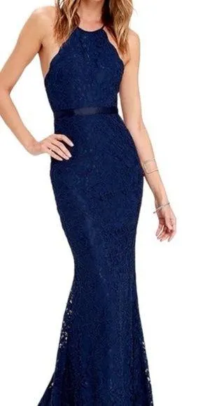 LULUS Zenith Navy Blue Lace Maxi Dress Large Event Party Long Sexy Gown thumbnail 1