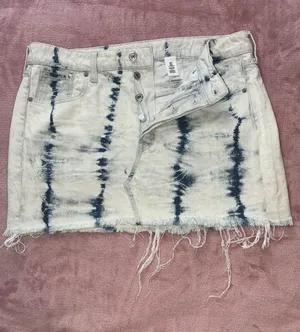 Denim Tie Dye Mini Skirt - Blue & White - Raw Hem Size M thumbnail 1