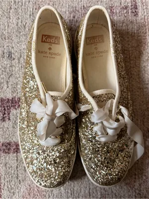 Keds x Kate Spade Gold Glitter Ribbon Lace-Up Sneakers thumbnail 6