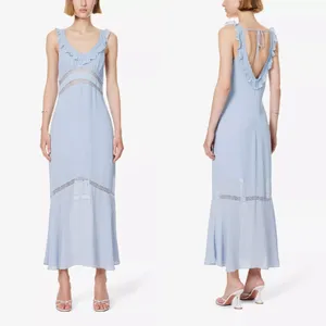 Reformation |‎ Purdie Lace-Trim Flutter Strap Midi Dress in Mineral Blue thumbnail 3