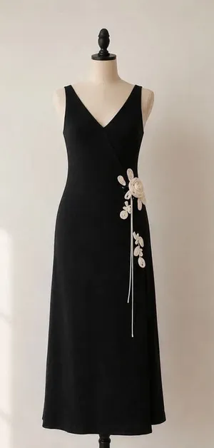 Together Black Evening Gown Size 6 NWT Sleeveless Maxi Dress Floral Appliqué thumbnail 1