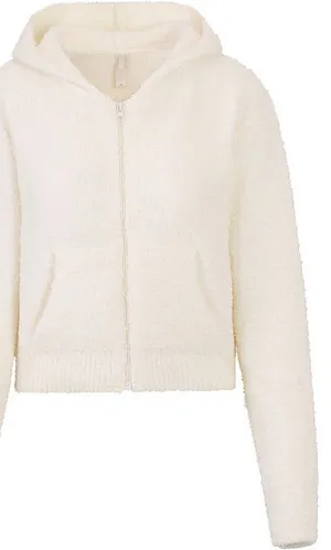 Skims Cozy Knit Zip-Up Hoodie Jacket Bone Cream Size Small / Medium Fuzzy Boucle thumbnail 1