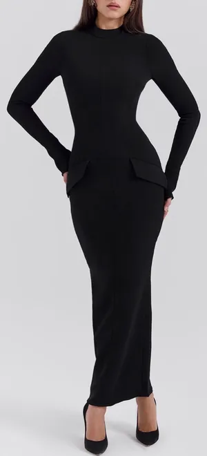 NEW House of CB Marie Louise Mock Neck Long Sleeve Black Maxi Dress Sz XS thumbnail 1
