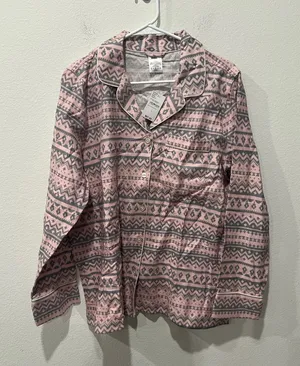 Pink and Gray Patterned Pj Top by Lands End thumbnail 1