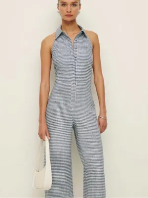 Reformation Ryan Linen Jumpsuit Sz 8 Gingham Causal Spring/Summer Halter Neck S thumbnail 3