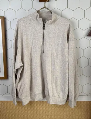 Daily Ritual from Anthropologie Light Beige Zip-Up Sweatshirt Jacket - Size - XL thumbnail 1