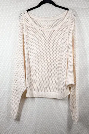 Anthropologie Pilcro Light Pink‎ Crochet Knit Eyelet Oversized Sweater thumbnail 1