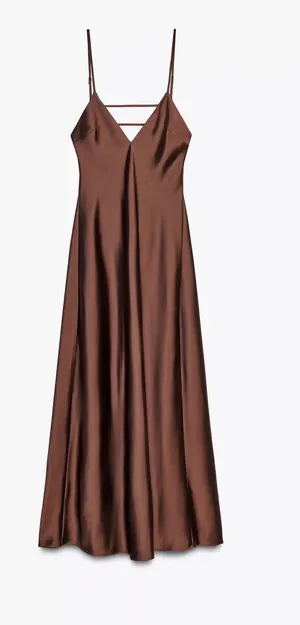 Zara Elegant Brown Satin Slip Dress Evening Party Wedding Casual thumbnail 1