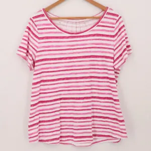 Talbots Striped Short Sleeve Tee Shirt Womens Size L Pink White Cotton Beachy thumbnail 1