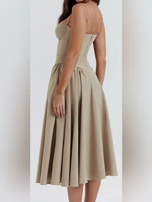 NEW House OF CB Samaria Corset Fit & Flare Midi Dress Taupe sz L thumbnail 4