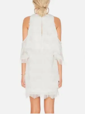 Elliatt White Cold-Shoulder Fringe Mini Dress thumbnail 2