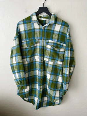 12th Tribe x Salty Blonde Oversized Plaid Flannel Shacket Full Button Front S thumbnail 1
