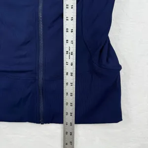 Lululemon Reversible Navy Blue Hooded‎ Zip Up Athletic Jacket Thumbholes Size 10 thumbnail 3