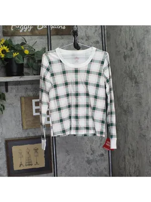 NWT Wondershop Plaid Ribbed Long Sleeve Holiday Pajama Shirt Green Multi S thumbnail 2