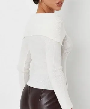 Missguided | Open Collar Bardot Knit Top thumbnail 5