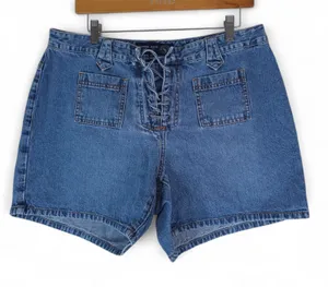 Venezia Jeans Shorts Womens 14 Blue Mid Rise Lace‎ Up Cotton Denim Medium Wash thumbnail 1