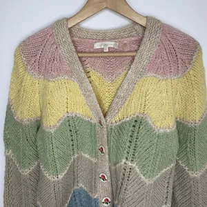 Loveshackfancy Deena Alpaca Wool Rainbow Pastel Zig Zag Cardigan Womens Small thumbnail 6