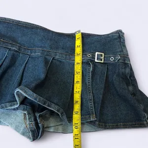 Y2K 2000s Trendy Grunge Biker Mcbling Micro Mini Pleated Buckle Skirt Skort Shorts Low Rise Denim Jean Navy Blue Baddie Vixen Dark Academia Preppy Schoolgirl #whimsigoth #cyber punk #biker #streetwear acubi gothic deadstock gorpcore whimsygoth Size L - Measurement in pics thumbnail 5