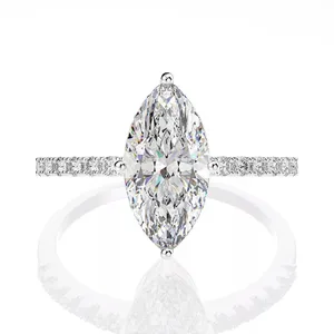 Sterling Silver SIZE 9 925 SONA Diamond Marquise Engagement Ring thumbnail 1