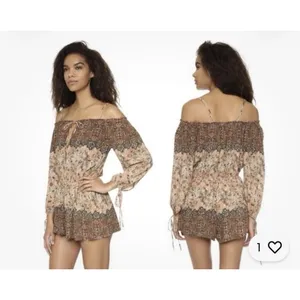 Free People So Divine Romper Apricot Paisley Boho Cold Shoulder SP‎ thumbnail 2