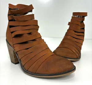 Free People Hybrid Strappy Stacked Heel Leather Ankle Boots Brown 41, 10 thumbnail 1