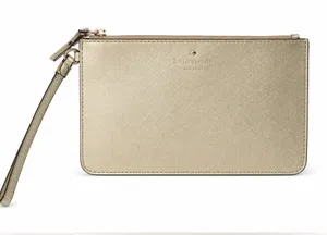 Kate Spade Gold Saffiano Leather Wristlet Clutch Wallet Pouch Polka Dot Lining thumbnail 1