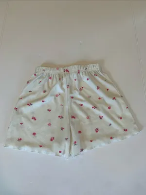 Women’s Small Cream with Pink Flowers Waffle Knit Lounge or Pajama Shorts thumbnail 5
