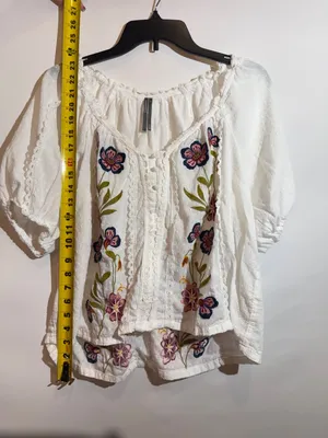 Anthropologie Embroidered Puff Sleeve Swing Floral Blouse Boho Cotton Top Size M thumbnail 5
