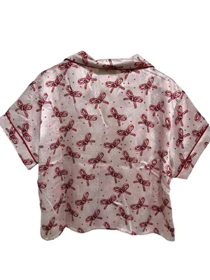 Simply Southern Candycane Bow Christmas Pajama Set Pink Satin XL Holiday PJs NWT thumbnail 10