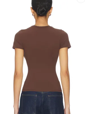 SKIMS Fits Everybody Short Sleeve Tee in Cocoa size XL Crewneck Brown thumbnail 2