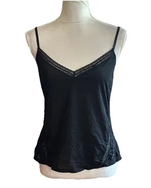 Vintage Y2k Camisole Top Satin Lace Trim Sz L 90s Spaghetti Strap Goth Sexy READ thumbnail 1