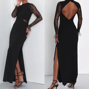 NWT Lulus Size Large Bragging Rights Black Lace Long Sleeve Column Maxi Dress thumbnail 2